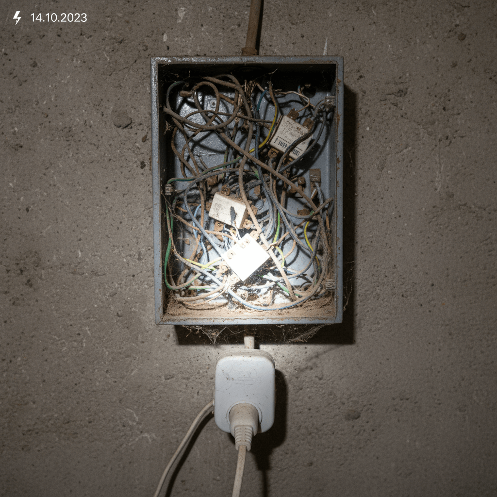 Alter Sicherungskasten mit vielen bunten Kabeln unsortiert