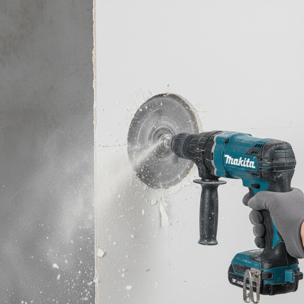 Einbau einer neuen Steckdose in eine Rigipswand, Staub und Bohrmaschine